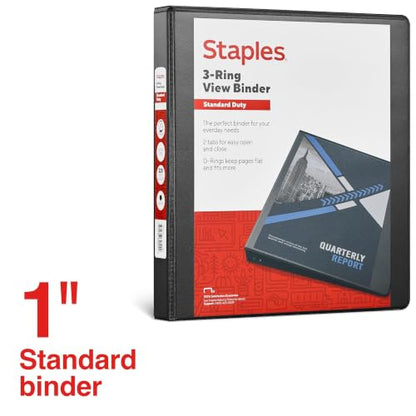 Staples 1" 3-Ring View Binder, D-Ring, Black, 4/Pack - color: Black, size: 1-Inch, style: 4 Pack