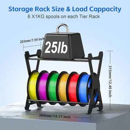 3D Filament Storage Rack, Desktop 3D Printer Filament Organizer, Rolling 3D Filament Spool Holders Racks,Tabletop, 2-Tier Storage Shelves for 3D Printing Business, Studio, Office Workshop