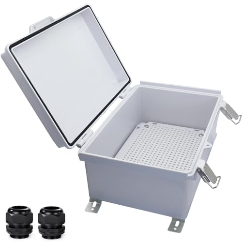 Waterproof Outdoor Electrical Box Junction Box Weatherproof IP67 ABS Plastic Enclosure Switch Router Project Box with Mounting Plate with Wall Bracket 2 Cable Glands Grey 11.81" x 7.87" x 5.12" - color: Grey, size: 11.81" x 7.87" x 5.12" 1pc