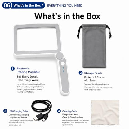 4X Magnifying Glass with Light, Rechargeable LED Page Magnifier for Seniors - color: White
