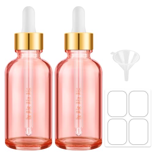 2 Pack Pink Glass Dropper Bottles 2 OZ with Graduated Dropper, Golden Cap - color: Pink 2 oz Golden Cap