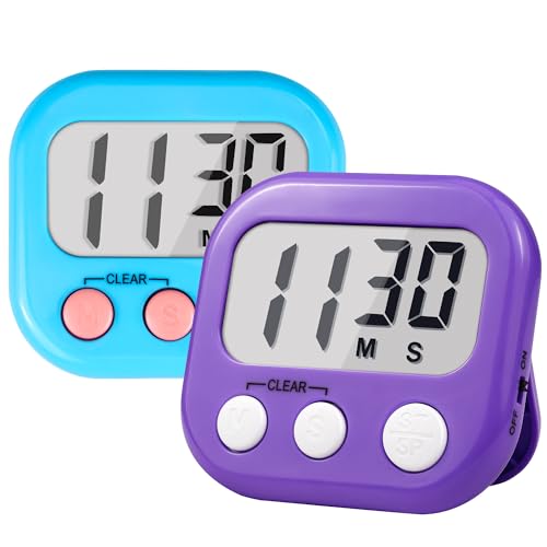 Timer for Kids Digital Kitchen Timers for Cooking- 2 Pack Blue Purple - color: Blue Purple