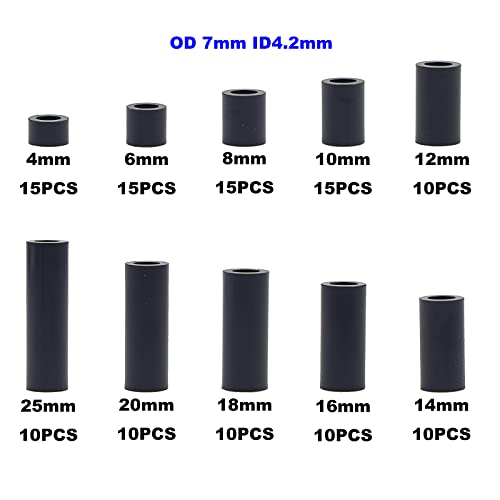 OD 7mm ID 4.2mm Black ABS Unthreaded Round Spacers for M4 Screw Kit - size: OD 7mm ID 4.2mm