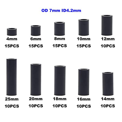 OD 7mm ID 4.2mm Black ABS Unthreaded Round Spacers for M4 Screw Kit - size: OD 7mm ID 4.2mm