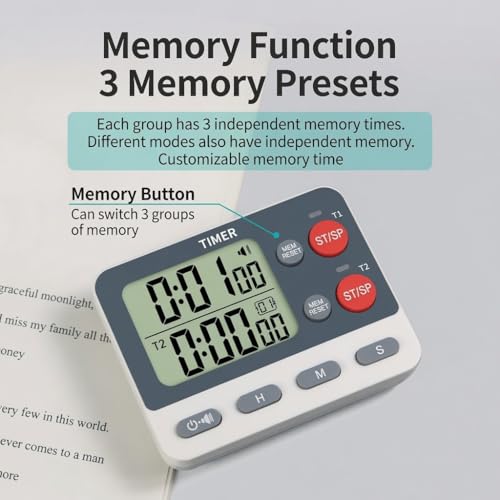 Digital Dual Kitchen Timer, 2 Channels Count UP/Down Kitchen Timer for Cooking, Large Display Cooking Timer with Magnetic Back, Loud Volume Alarm and Flashing Light, Battery Included - color: Black/Red
