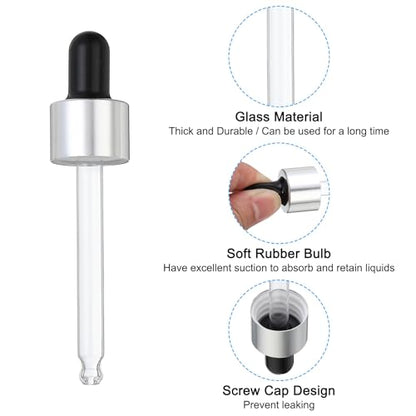 PATIKIL Glass Eye Dropper Caps, 6 Pcs Anodized Aluminum Glass Dropper Closure Top for 30ml(1oz) Essential Oils Bottle, Perfume, Lab Experiments, Silver Tone - color: Silver Tone, size: 30ml