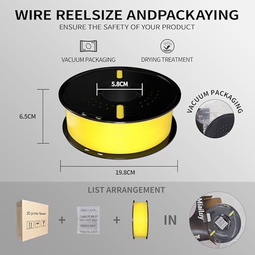 PLA+ Filament 1.75mm Yellow 1kg,Dimensional Accuracy +/- 0.02mm - color: Yellow