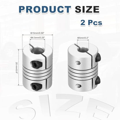 MECCANIXITY 2 Pcs 5 to 6.35mm Flexible Shaft Coupling 20mm L 15mm Dia - size: 5 to 6.35mm