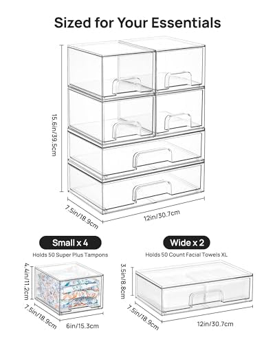 Vtopmart Stackable Storage Drawers Set of 6, Plastic Organizer Bins - style: 4 Small+2 Wide