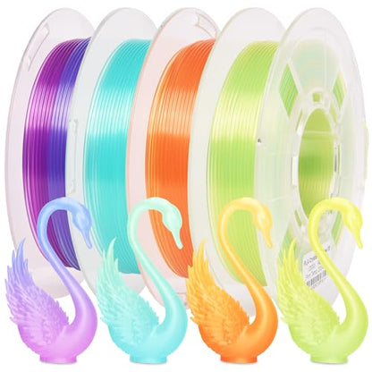 RAMBERY Transparent Multicolor Rainbow Filament, Crystal Rainbow PLA Clear 3D Printer Filament Bundle Gradient Change 1.75mm Fit Most FDM Printer，200gX4 Spools - color: Crystal Rainbow