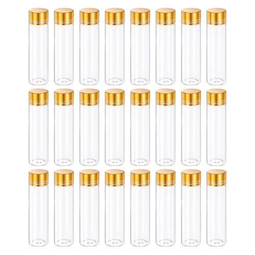 uxcell 24Pcs Small Glass Bottles Vials, 20ml Jars with Gold Aluminum Caps