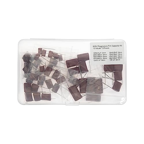 10 Values * 5 Pieces 630V CBB21/CBB22 5% Metallized Polyproylene Film Capacitor Kit 0.01uF 0.022uF 0.033uF 0.047uF 0.1uF 0.22uF 0.33uF 0.47uF 0.68uF 1uF