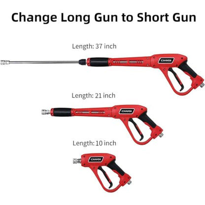 Pressure Washer Gun with Replacement Extension Wand, Upgraded Power Washer Gun with 5 Spray Nozzle Tips, M22 Fitting, 37 Inch, 3000 PSI - color: Red