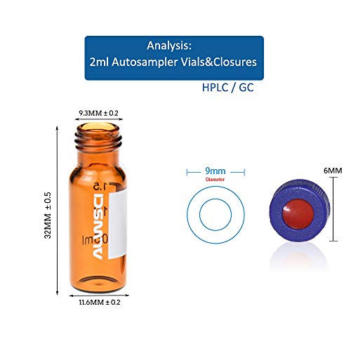 2ml Autosampler Vial, 9-425 HPLC/GC Sample Vials with Screw Caps, 100 PCS - color: Amber Vial & White PTFE Red Silicone Liner