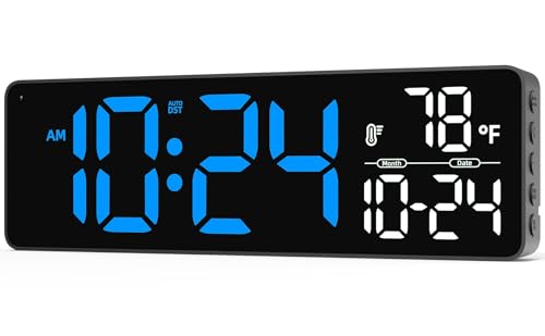 Large LED Digital Wall Clock with Date, Temperature, Auto-Brightness, Auto-DST | Big Digital Clock for Bedroom, Desk, Classroom, Living Room, Kitchen, Office, Gym, Farmhouse, Xmas Gift for Seniors - color: Blue-a