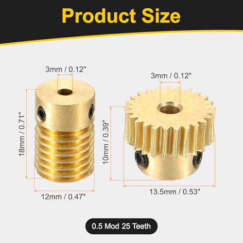 uxcell Worm Gear Set Right Rotation 25T 0.5 Module 1:25 Reduction Rate - size: Gear-3mm, Rod-3mm Bore, style: 0.5M-25T