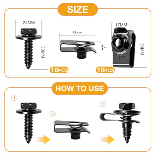 weideer 20PCS M8-1.25 Universal Fender Liner Screw U Nut Kit,Engine Splash Shield Hex Head Screw U Clips,Automotive Body Screws Clips(25sets) K-G132-M8-20PCS - color: BK-M8
