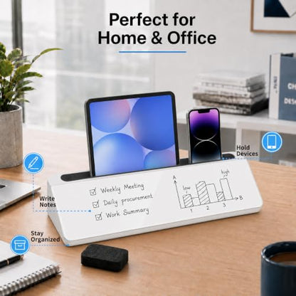 Glass Desktop Whiteboard,Dry Erase Board Buddy Keyboard Stand - color: Black&white