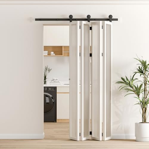 CCJH 6.6FT/79'' Sliding Bifold Barn Door Hardware kit Heavy Duty for 4 Doors(No Door，Hardware Only,All Doors Open to One Side） - size: 6.6FT/79'' for 4 Doors(No Door，Hardware Only）