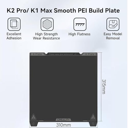 Creality Official K1 Max Build Plate PEI Sheet, 315x310mm Smooth Removable Flexible Spring Surface Excellent Heat Resistance Heated for Ender 3 S1 Plus/K1 Max/Ender 3 V3 Plus(Without Magnetic Base) - color: PEI Smooth Black, size: K1 Max/Ender 3 V3 Plus/K