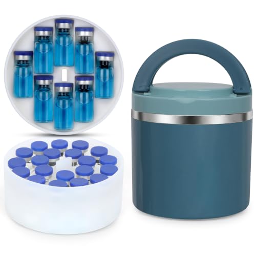 3ml Peptide Case for Fridge & Travel, 28-Slot Insulated Stainless Steel Jar - color: Blue