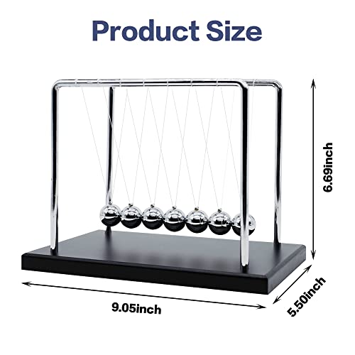 Large Newtons Cradle Pendulum with 7 Balls, 9 inch Newtons Cradle Balance Balls, Science Physics Desk Decoration, Office Home Desk Decoration, Calm Down Fidgets (Black Wooden Base) - size: Large - 7 Balls
