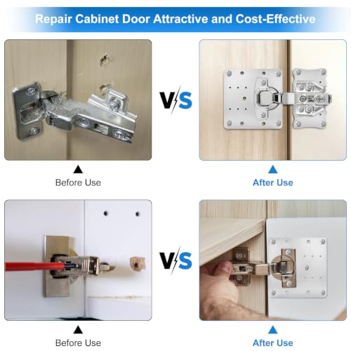 6Pcs Cabinet Hinge Repair Plate, Stainless Steel Hinges Fixing Plates Kit