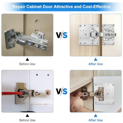6Pcs Cabinet Hinge Repair Plate, Stainless Steel Hinges Fixing Plates Kit