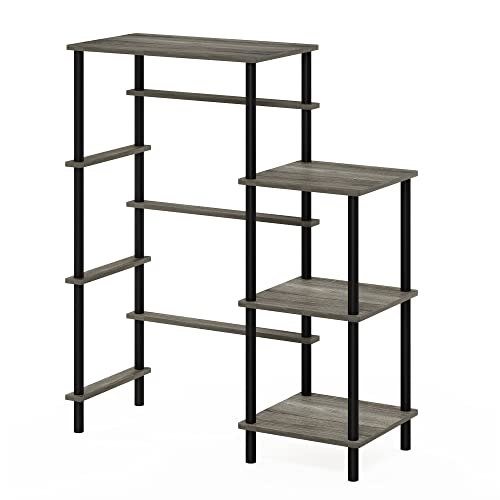 Furinno Turn-N-Tube Toolless 4-Tier Coffee Bar, French Oak Grey - color: French Oak Grey/Black, size: Fridge Space