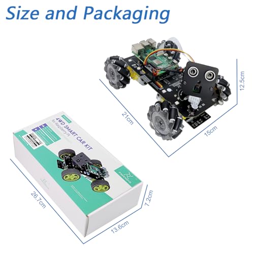 Freenove Mecanum Wheel Car Kit for Raspberry Pi 5 4 B 3 B+ Zero 2 W, Face Tracking, Line Tracking, Light Tracing, Obstacle Avoidance, App Control, Camera, Servo (Raspberry Pi NOT Included) - color: Mecanum Wheels