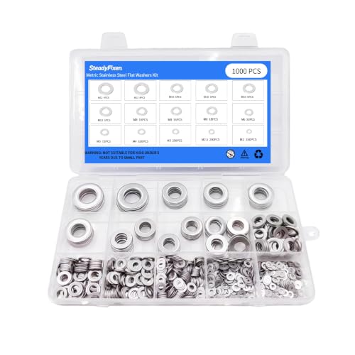 1000PCS M2-M12 Silver 304 Stainless Steel Flat Washers Kit - size: 1000PCS,M2,M2.5,M3,M4,M5,M6,M8,M10,M12