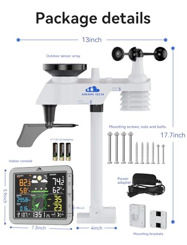Wireless Weather Station with Outdoor Wireless Sensor, Rain Gauge, Wind Speed/Direction, Moon Phase, Barometer, Indoor and Outdoor Temperature/Humidity, Weather Forecast (No WiFi)