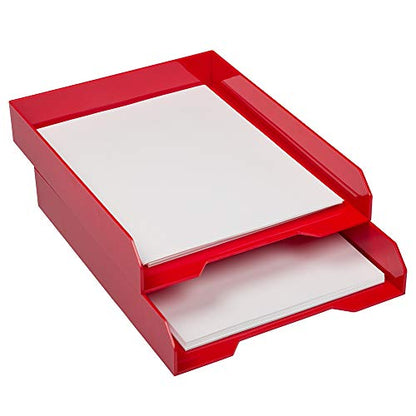 JAM PAPER Stackable Paper Trays - Red - Desktop Document, Letter, & File Organizer Tray - 2/Pack - color: Red, size: Pack of Two (2) Trays