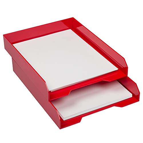 JAM PAPER Stackable Paper Trays - Red - Desktop Document, Letter, & File Organizer Tray - 2/Pack (Pack of 2) - color: Red, size: Pack of Two (2) Trays (Pack of 2)