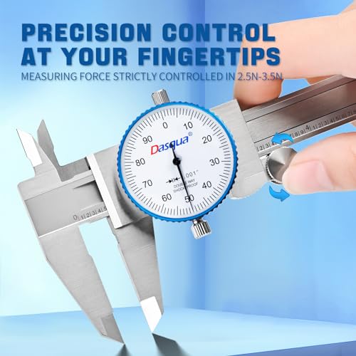 Dasqua 0-12" Dial Caliper Measuring Tool, Double Shock-Proof, Made of Solid Stainless Steel, Accuracy ±0.001", Graduation 0.001", Professional High Precision Caliper for Machinists & Woodworking
