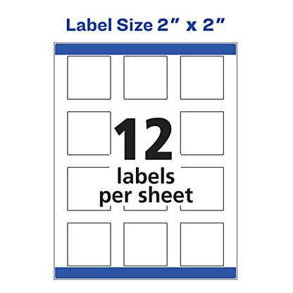 Avery Printable Blank Square Labels, 2" x 2", Matte White, 120 Customizable Labels (22816) - color: Matte White, size: 2" x 2", style: 120 Labels