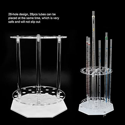 28-Hole Plexiglass Pipette Rack, Round Acrylic Test Tube Stand Holder for Laboratory Workbench, Classroom Science Lab, Sample Tube Storage Organizer