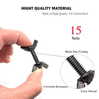 30 Pcs Black Zinc Coated 1/4"-20 x1 Wing Screw Bolts and Wing Nuts Kit Hand Twist Tighten Wing Head Butterfly Screws and Nut Fasteners Assorted Kit - size: Black 15pcs 1/4"-20x1" WingScrew&15pcs WingNut