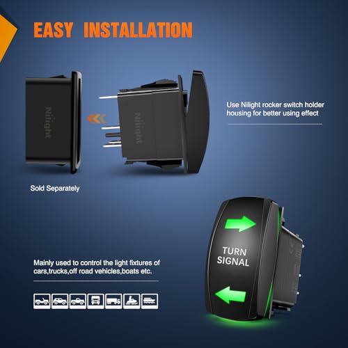 Nilight Turn Signal Switch with Flasher Relay Kit 4PIN ON Off ON Rocker Switches w/Green LED Laser Etched SPDT 12V 20A 24V 10A Jumper Wires for ATV UTV Tractor Motorcycle - size: TURN SIGNAL GREEN W/FLASHER