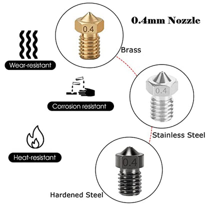 15PCS Nozzles Kit for Anycubic Koba, 3D Printer Parts 5PCS Hardened Steel + 5PCS Stainless Steel + 5PCS Brass 0.4mm Nozzles Kit for Mega S, Mega X, Kobra Neo, Kobra Go - style: Mega Brass+Harden Steel+Stainless steel - 0.4mm