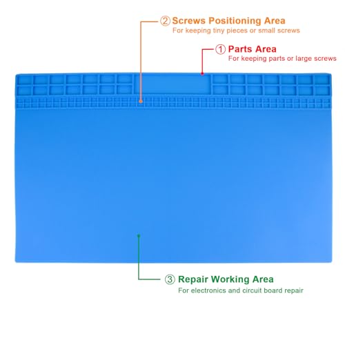 Extra Large Soldering Mat 23.7''x13.8'' 932°F Heat Resistant Silicone Repair Mat Non-Slip Large Workbench Mat for Soldering Iron, Electronic, Phone, Laptop Repair (Blue) - color: Blue