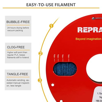 RepRapper Glitter Glow in The Dark Blue 3D Printer Filament, Shiny Galaxy 1KG PLA Filament (2.2lbs) 1.75mm, Sparkle Laser Series 3D Printing Filament for 3D Printer - color: 1 Glitter Glow Blue 1kg