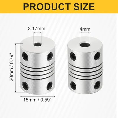 uxcell 4Pcs Flexible Couplings 3.17mm to 4mm Aluminum Alloy Joint Connector - size: 3.17mm to 4mm, style: D15 x L20mm