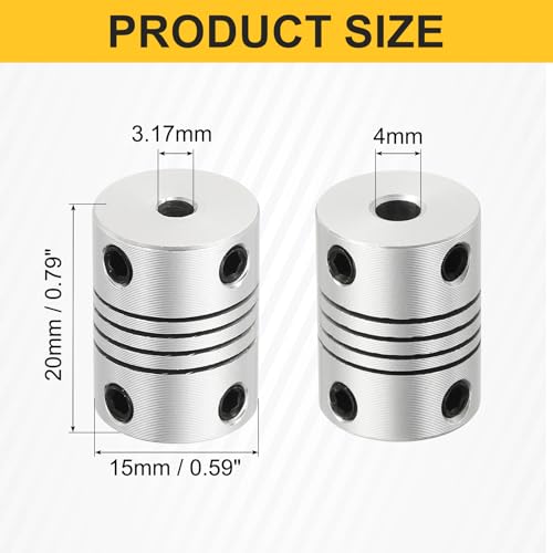 uxcell 4Pcs Flexible Couplings 3.17mm to 4mm Aluminum Alloy Joint Connector - size: 3.17mm to 4mm, style: D15 x L20mm