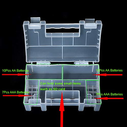 AA AAA Battery Storage Box Organizer Holder Portable Clear Plastic Case Container - Holds 20xAA+14xAAA Batteries - size: 20xAA + 14xAAA