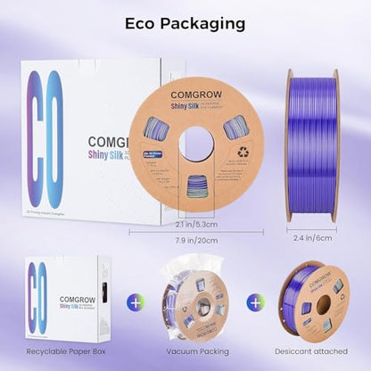 Comgrow Silk Shiny Blue Purple and Yellow 3D Printer Filament, Comgrow 3D Printing Materials Silk PLA 1.75mm, 3D Printing Filament +/-0.02mm, 1kg/2.2lbs Silk PLA - color: Blue & Purple &Yellow