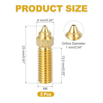 uxcell 5 Pcs 1mm Brass Nozzles M6 Thread for K1 3D Printers - size: 1mm