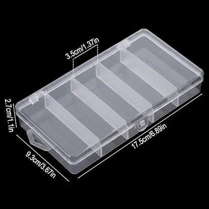 2 Pack 5 Grid Clear Plastic Dividing Storage Box, Bead Storage Containers with Lid Fishing Tackle Storages Box Fishing Lure Bait Hooks Boxes for Jewelry, Crafts (6.9 x 3.7 x 1.1 Inch)
