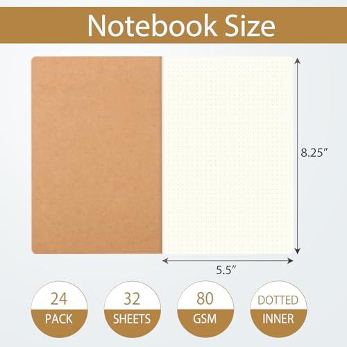 zmybcpack 24 Pack A5 Dot Grid Paper Notebooks, 8.25x5.5 Inch Dotted Journal - size: 8.25 x 5.5 inches (Dot, 24 pack)