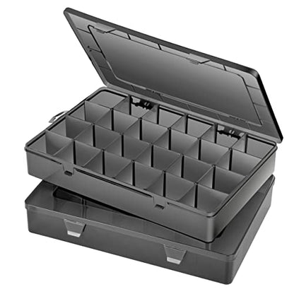 Gbivbe Large 24 Grids Plastic Organizer Box Adjustable Dividers,Clear Storage Box for Jewelry, Art DIY Crafts, Washi Tapes, Beads and Small Parts(Black, 2Pack) - color: Black-2